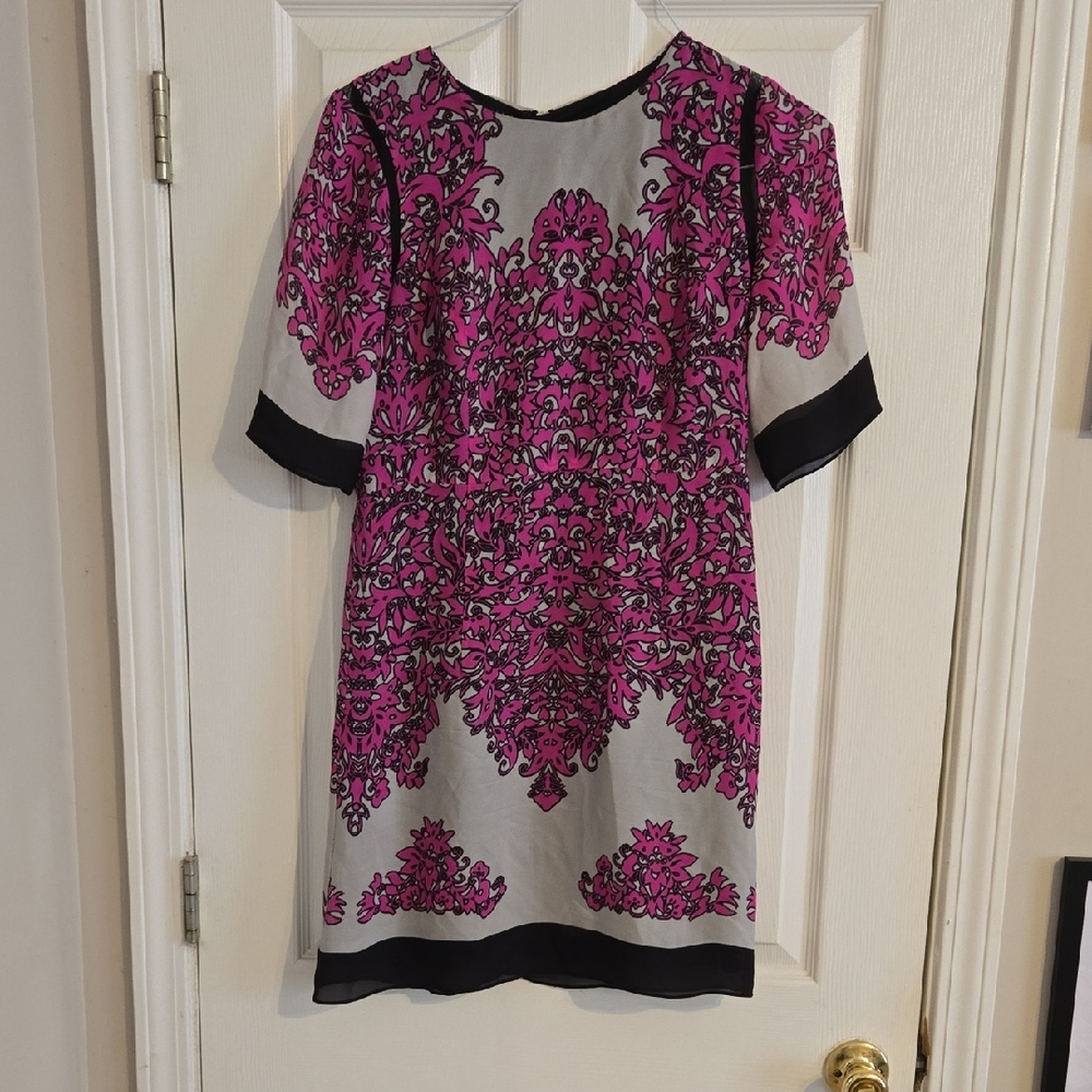 Milly Pink and Gray Printed Knee-legnth Dress with Black Trim